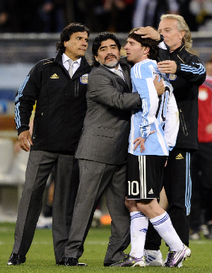 Argentina's coach Diego Maradona reacts in quarter-final match against Germany