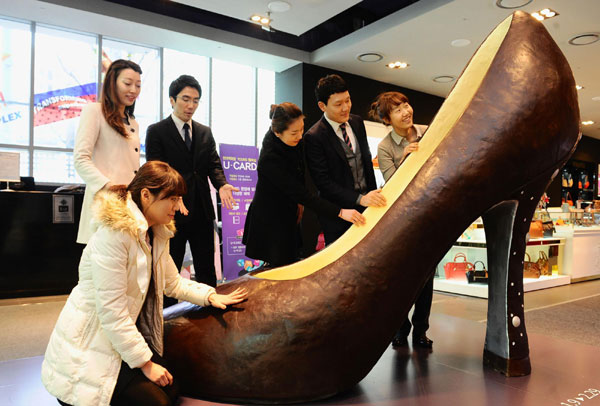 Huge chocolate heel welcomes Valentine's Day