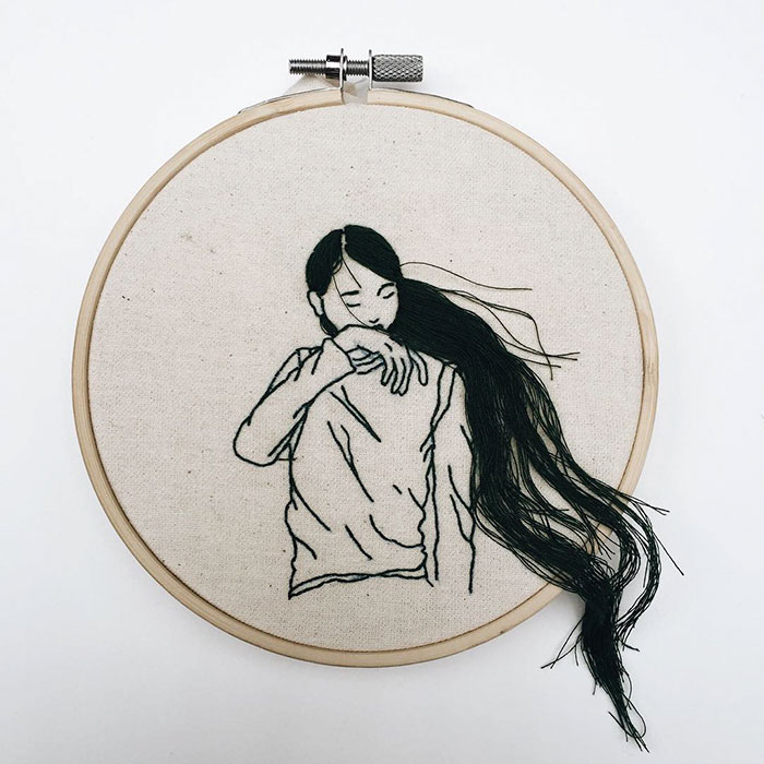 3D刺繡藝術：奪畫而出的長辮（組圖）